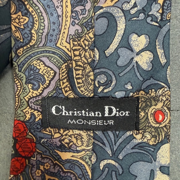 💎 Vintage Christian Dior Monsieur Silk Tie Baroque Jewel Shamrock Print - Picture 3 of 4